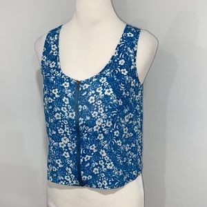 Blue floral silk sleeveless top